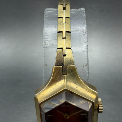 Seiko Watch Women 19mm Orange Dial Gold Tone Manual Hexagon 11-8029 Runs Vintage4