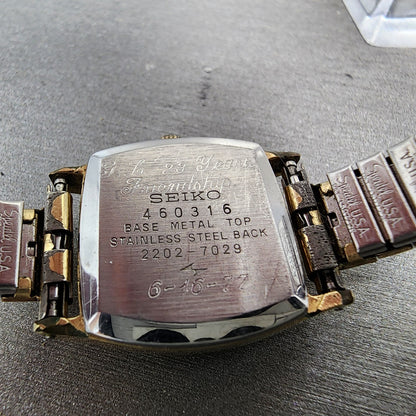 Seiko Watch Women 22mm Silver Dial Gold Tone Rectangle Manual Wind Runs VTG9