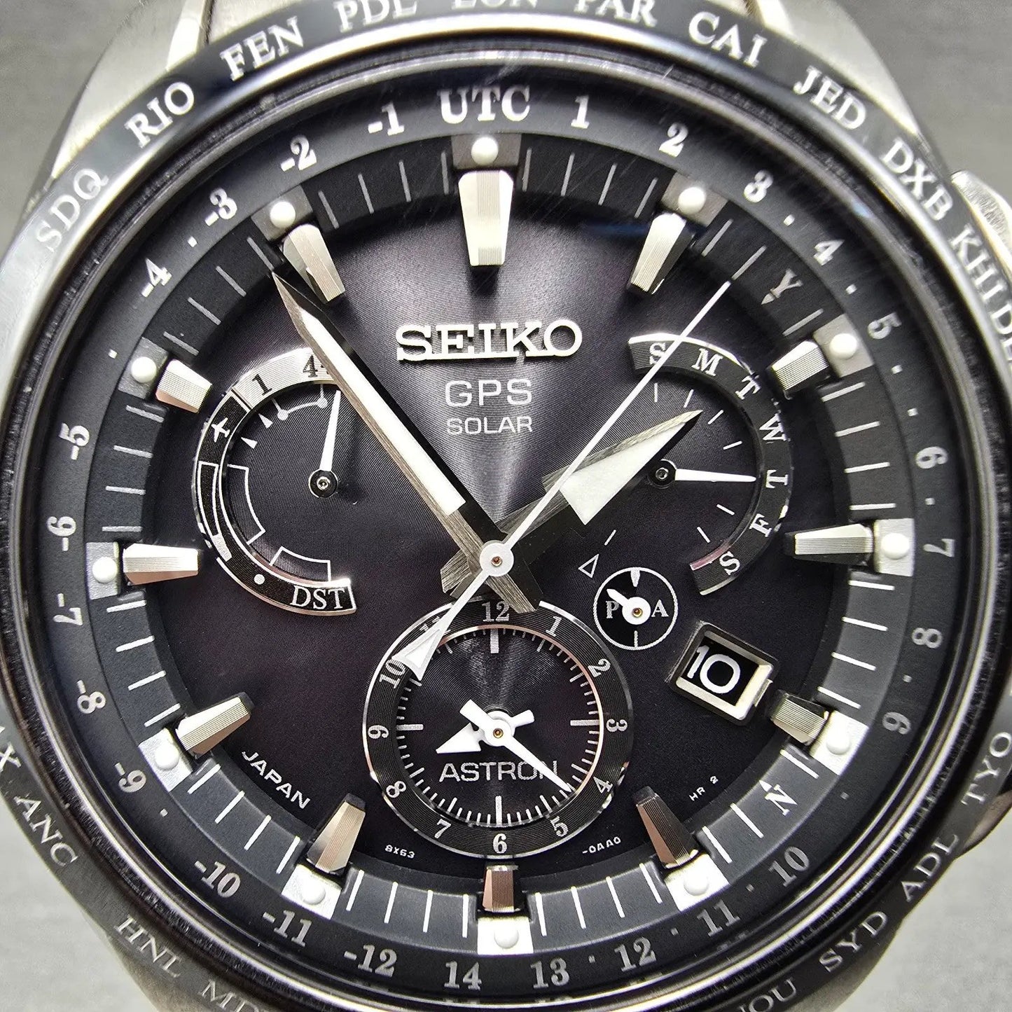 Seiko Astron GPS Watch Men45mm Black Dial Titanium Date World Time Solar Works1