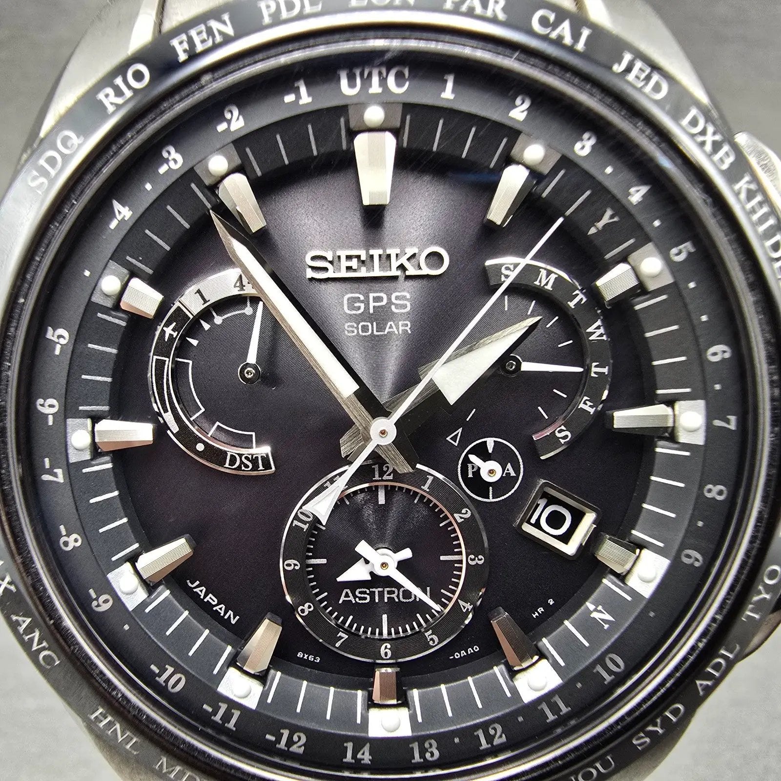 Seiko Astron GPS Watch Men45mm Black Dial Titanium Date World Time Solar Works1