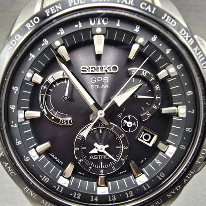 Seiko Astron GPS Watch Men45mm Black Dial Titanium Date World Time Solar Works1
