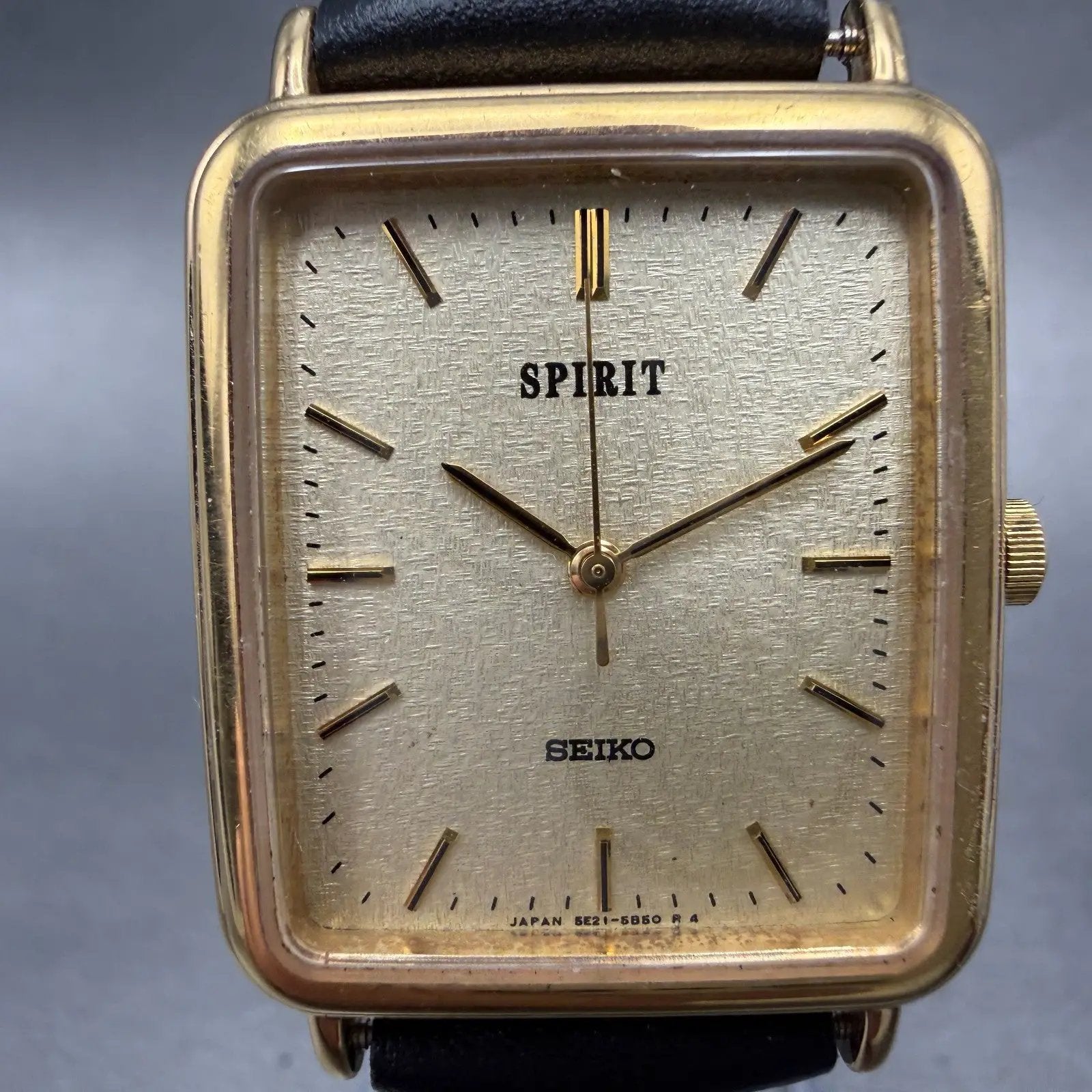 Seiko Spirit Tank Watch Men 26mm Champagne Dial Gold 5e21-5b50 New Battery HN71
