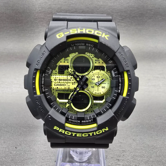 Casio G-Shock GA-140DC Watch Men 51mm Yellow Dial Black Chrono Alarm New Battery0