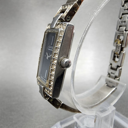 Citizen Eco-Drive Tank Watch Women 14mm Black Dial Steel Rectangle Crystals Runs
