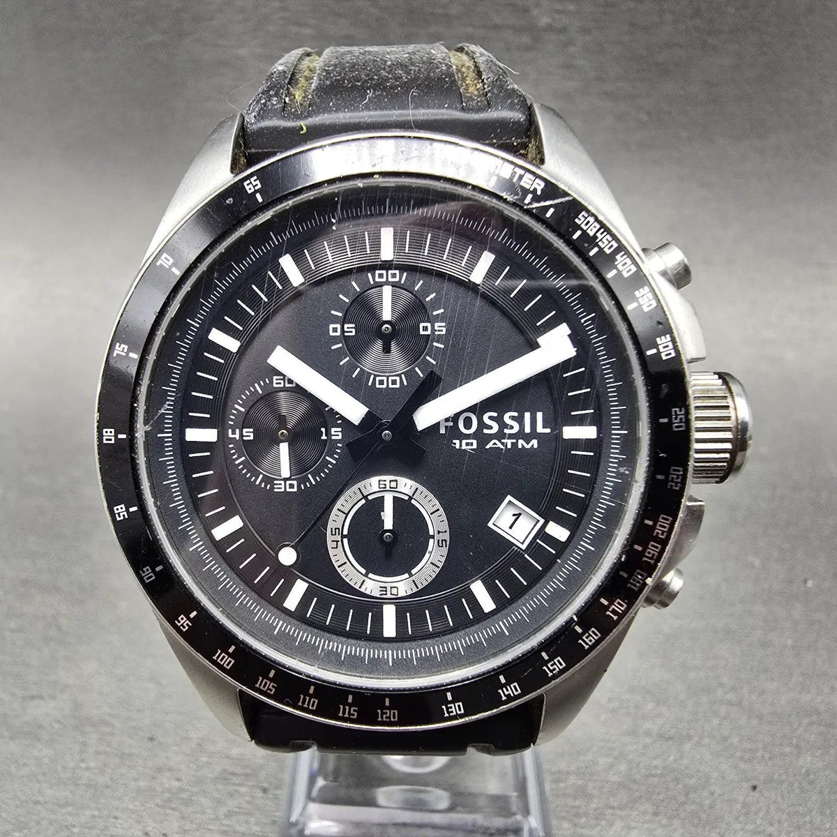 Fossil Decker Chronograph Watch Men 44mm Black Dial Steel Date CH2573 New Batt0
