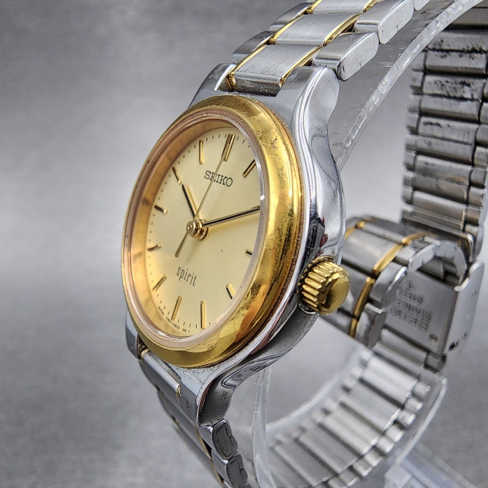 Seiko Spirit Watch Women 25mm Champagne Dial Two Tone Round 7N016A80 New Batt2