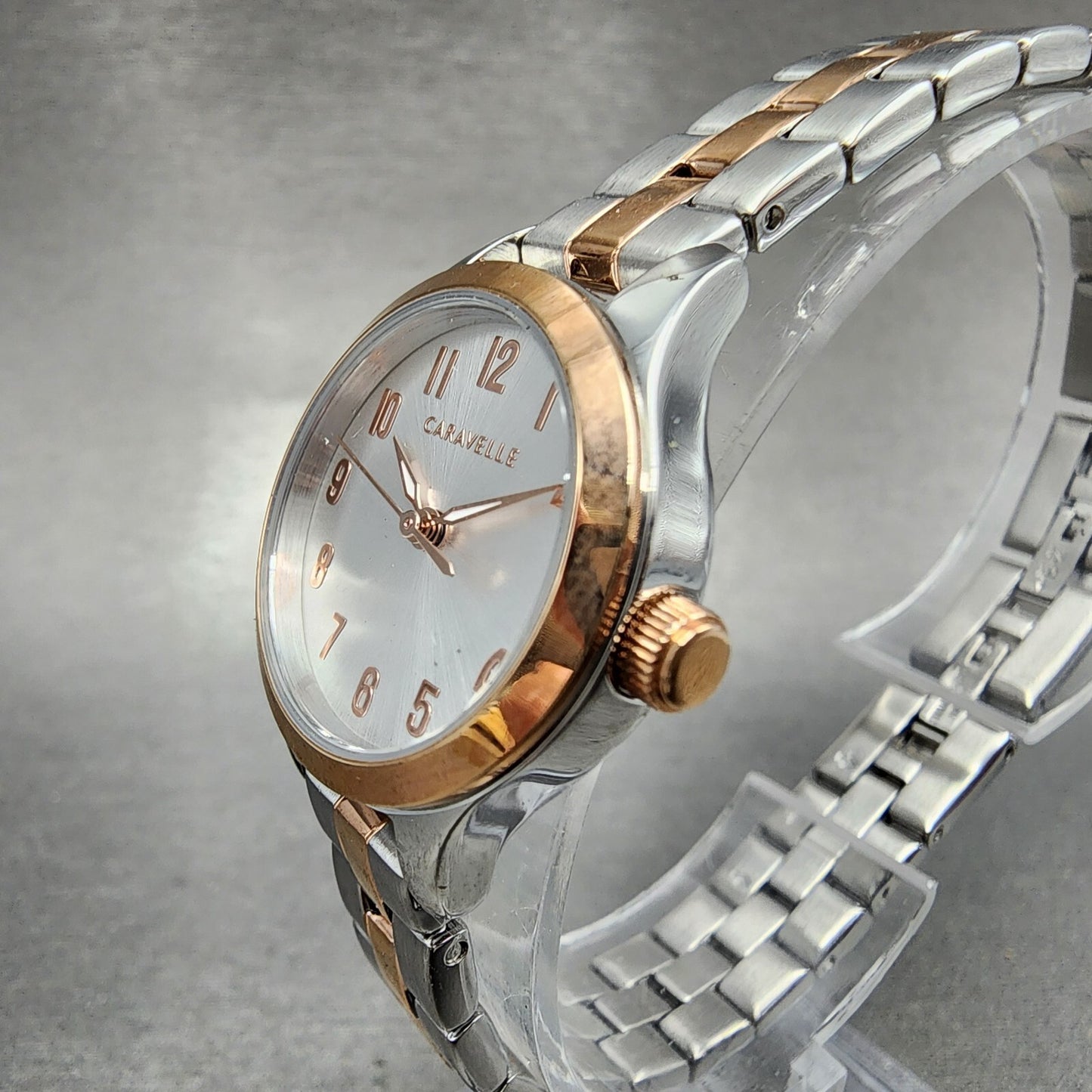 Caravelle Watch Women 24mm Silver Dial Two Tone Round 45L175 New Battery