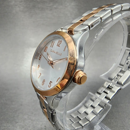 Caravelle Watch Women 24mm Silver Dial Two Tone Round 45L175 New Battery