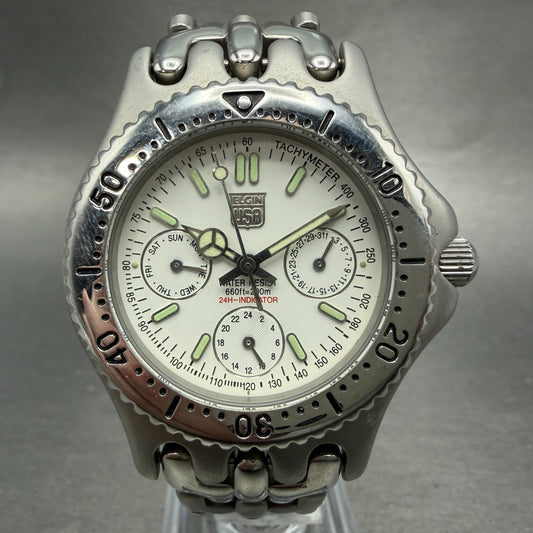 Elgin Watch Men 37mm White Dial Silver Tone Daydate Round FK-666-C PARTS Vintage0