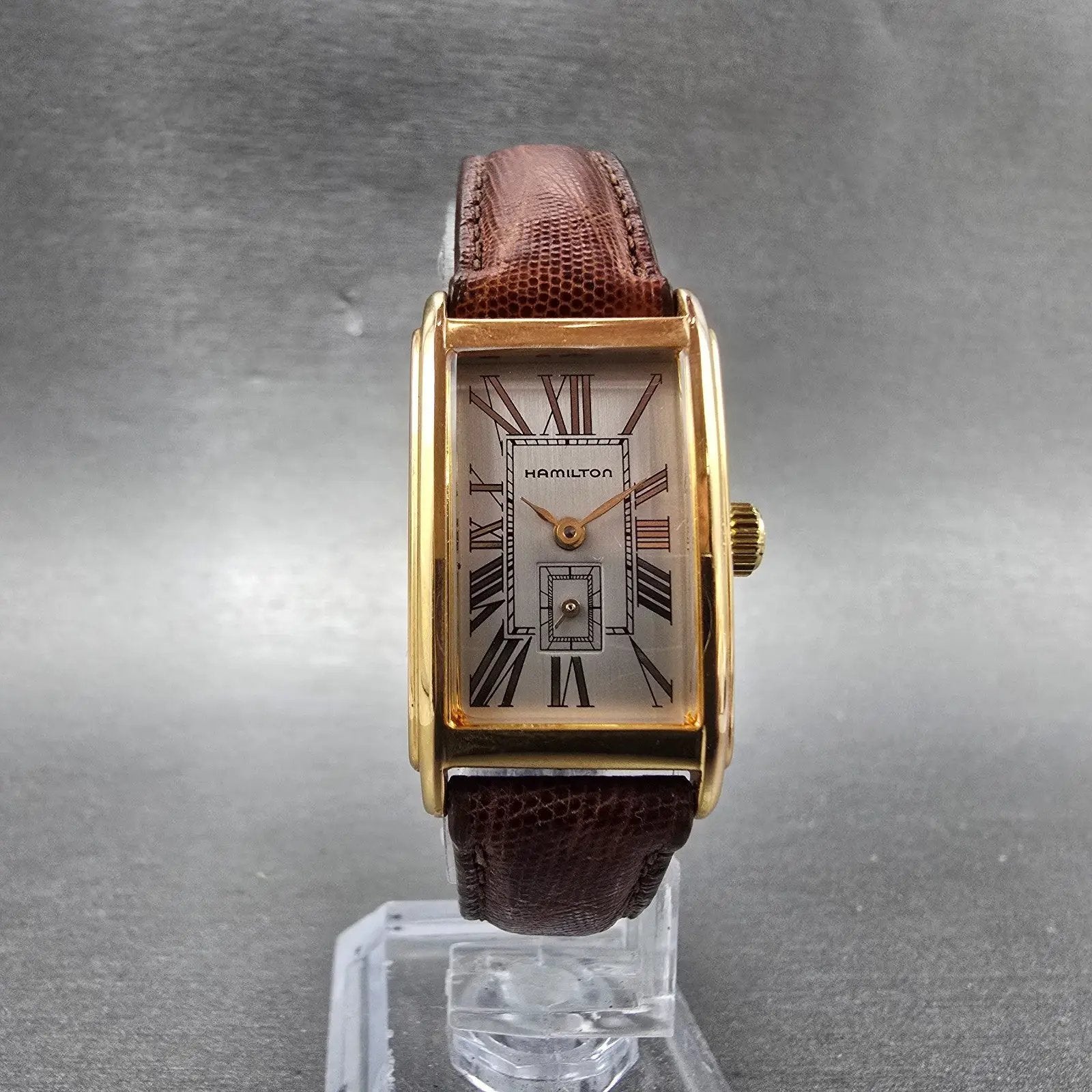 Hamilton Tank Watch Women 18mm Silver Dial Gold Tone Rectangle 6266 New Battery6