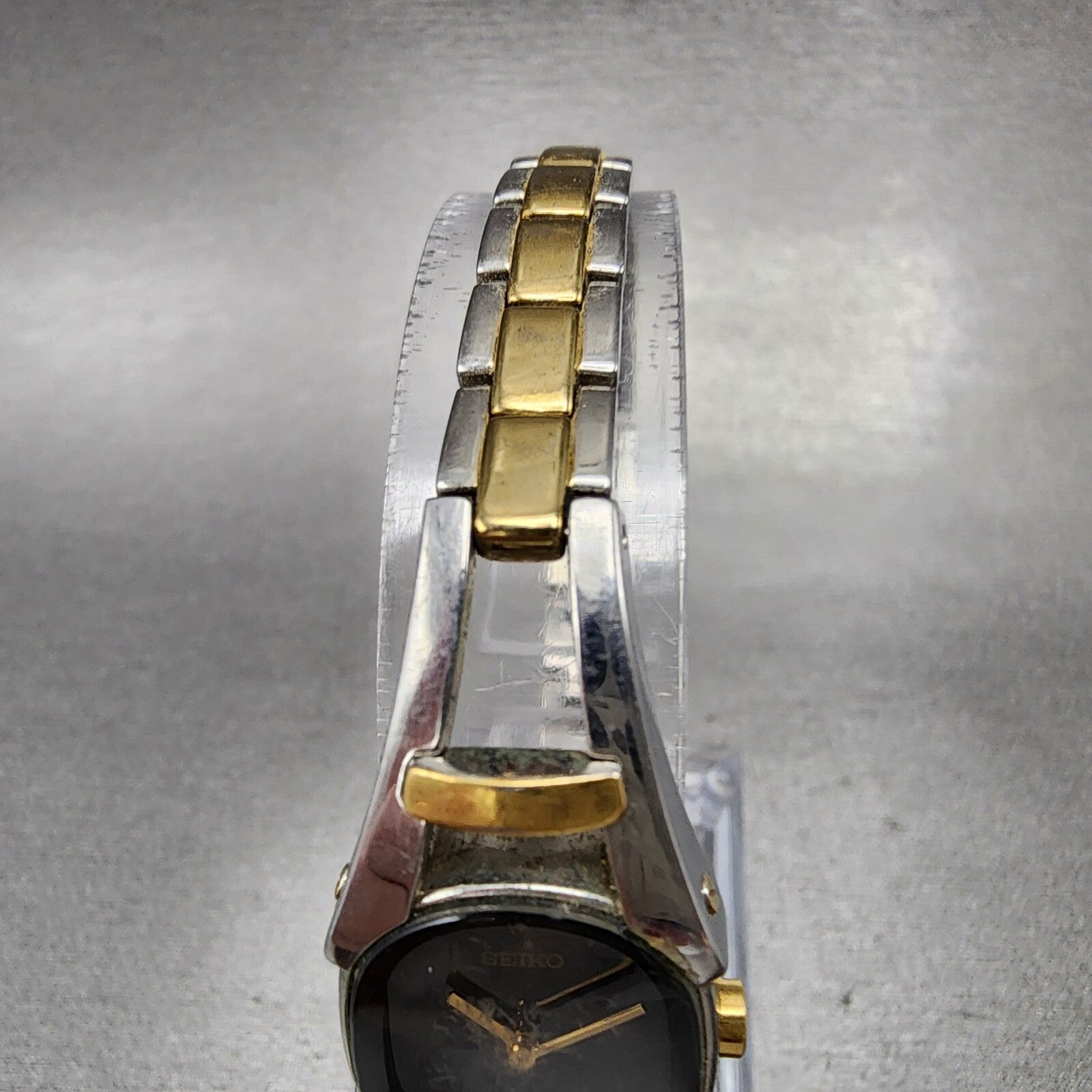 Seiko Watch Women 18mm Black Dial Two Tone Rectangle 1N000HG0 New Battery4