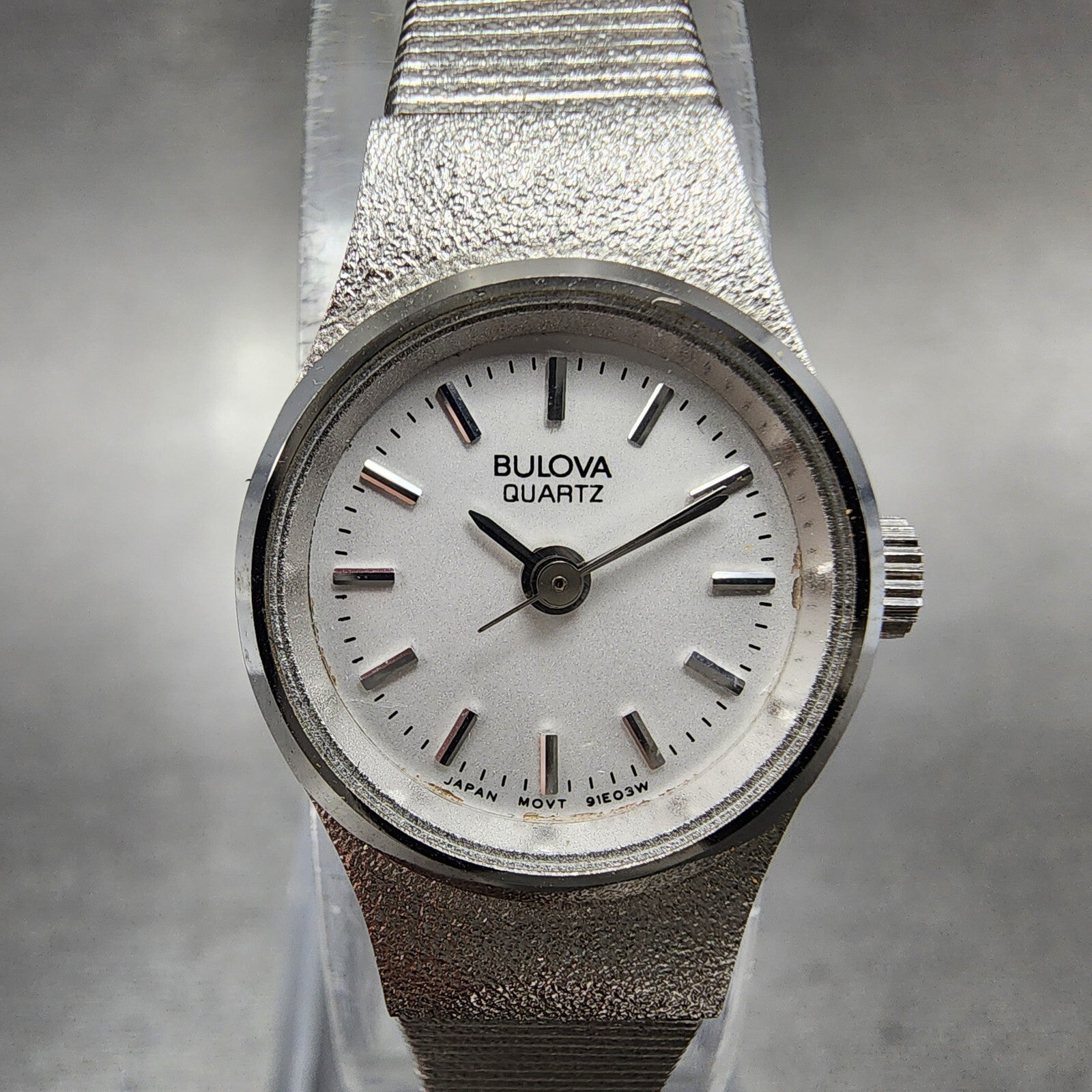 Bulova Watch Women 17mm White Dial Stainless Steel Round 91E03W New Battery NOS3