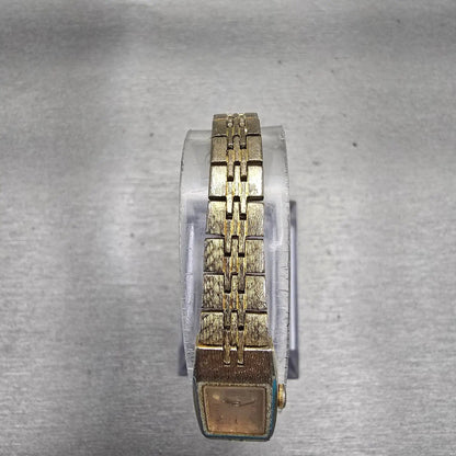 Seiko Watch Women 12mm Gold Dial Gold Tone Rectangle 2E20-5550 New Battery VTG4