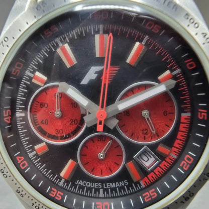 Jacques Lemans Formula 1 Chronograph Watch Women 36mm Black Dial Steel New Batt1