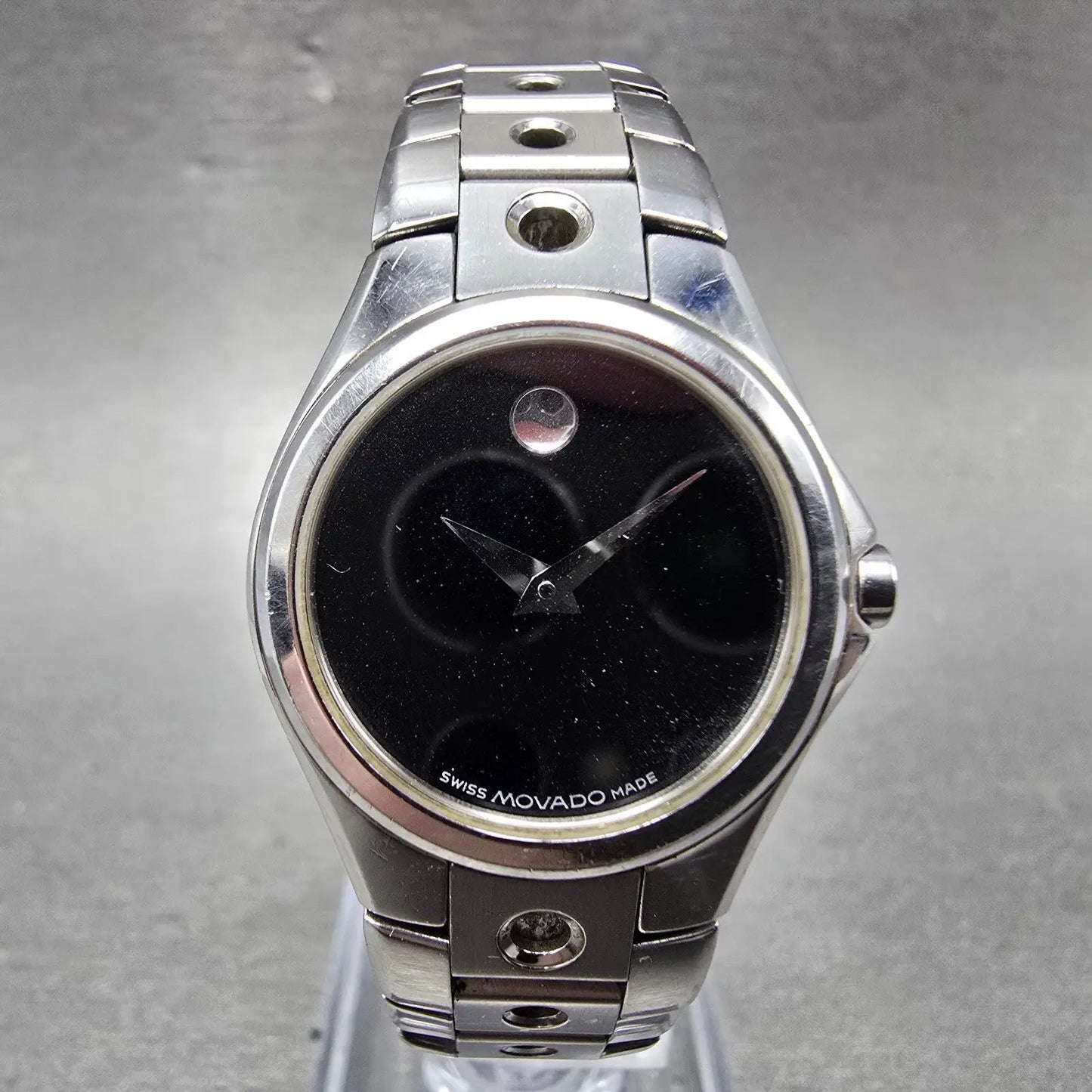 Movado Valeto Watch Women 25mm Black Dial Silver Tone 84 G4 1843 New Battery0