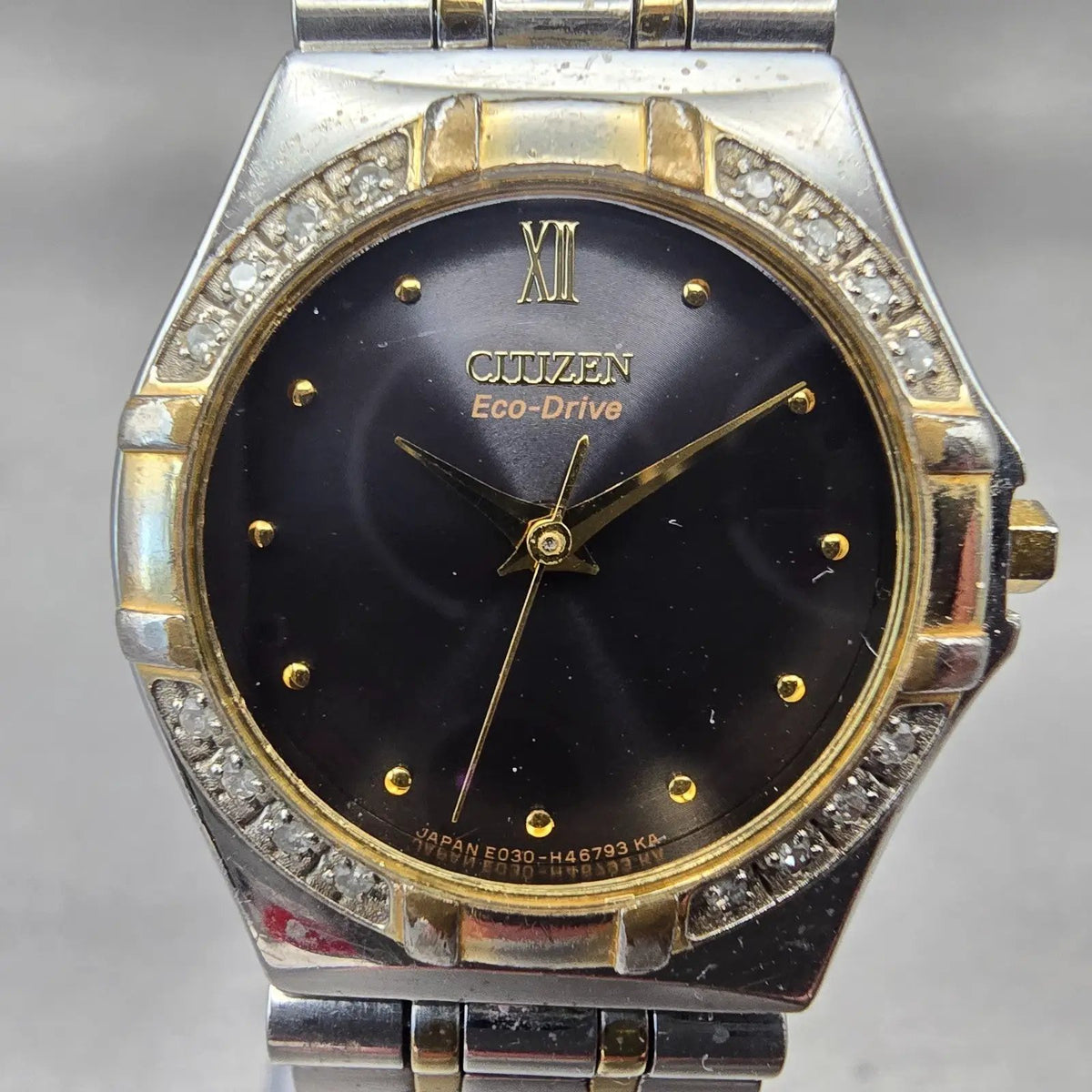 Citizen Eco-Drive Watch Women 26mm Black Dial Two Tone Gemmed E030-H26647 Works1