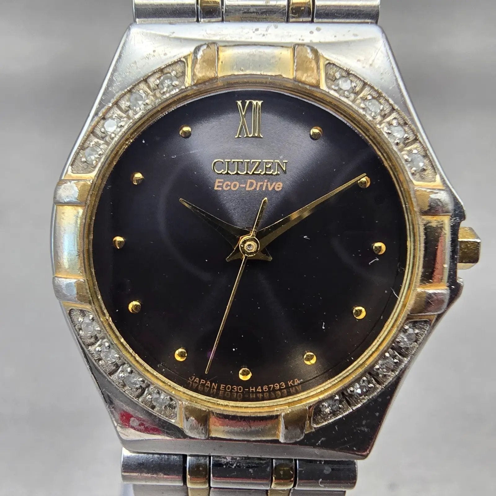 Citizen Eco-Drive Watch Women 26mm Black Dial Two Tone Gemmed E030-H26647 Works1