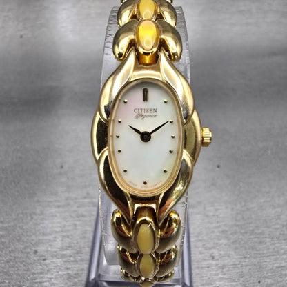 Citizen Elegance Watch Women 16mm MOP Dial Gold Tone Oval 3220-328311 New Batt0