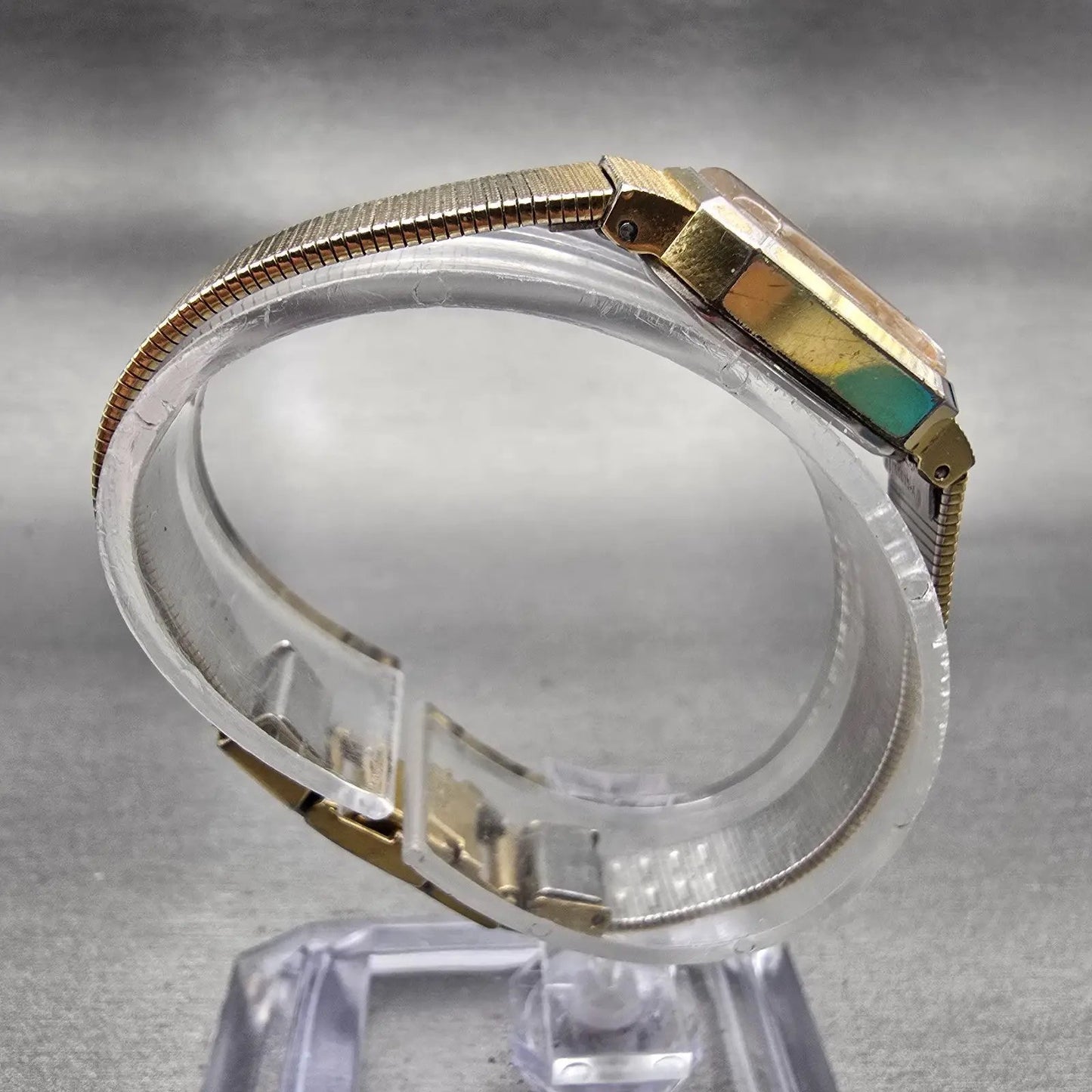Seiko Watch Women 16mm Black Dial Gold Tone Rectangle 2B20-5019 New Battery VTG8