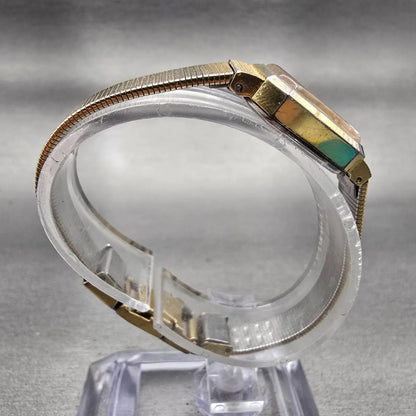 Seiko Watch Women 16mm Black Dial Gold Tone Rectangle 2B20-5019 New Battery VTG8