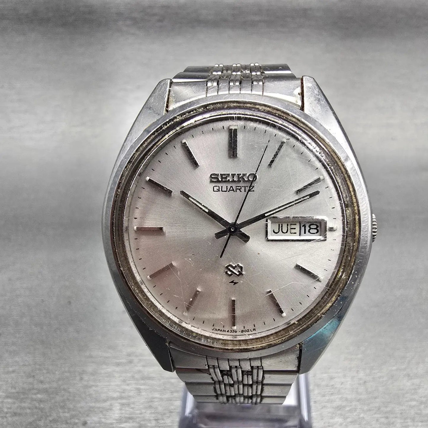 Seiko SQ Watch Men 36mm Silver Dial Silver Tone Daydate Round 4336-8089 New Batt0