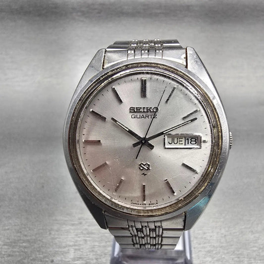 Seiko SQ Watch Men 36mm Silver Dial Silver Tone Daydate Round 4336-8089 New Batt0