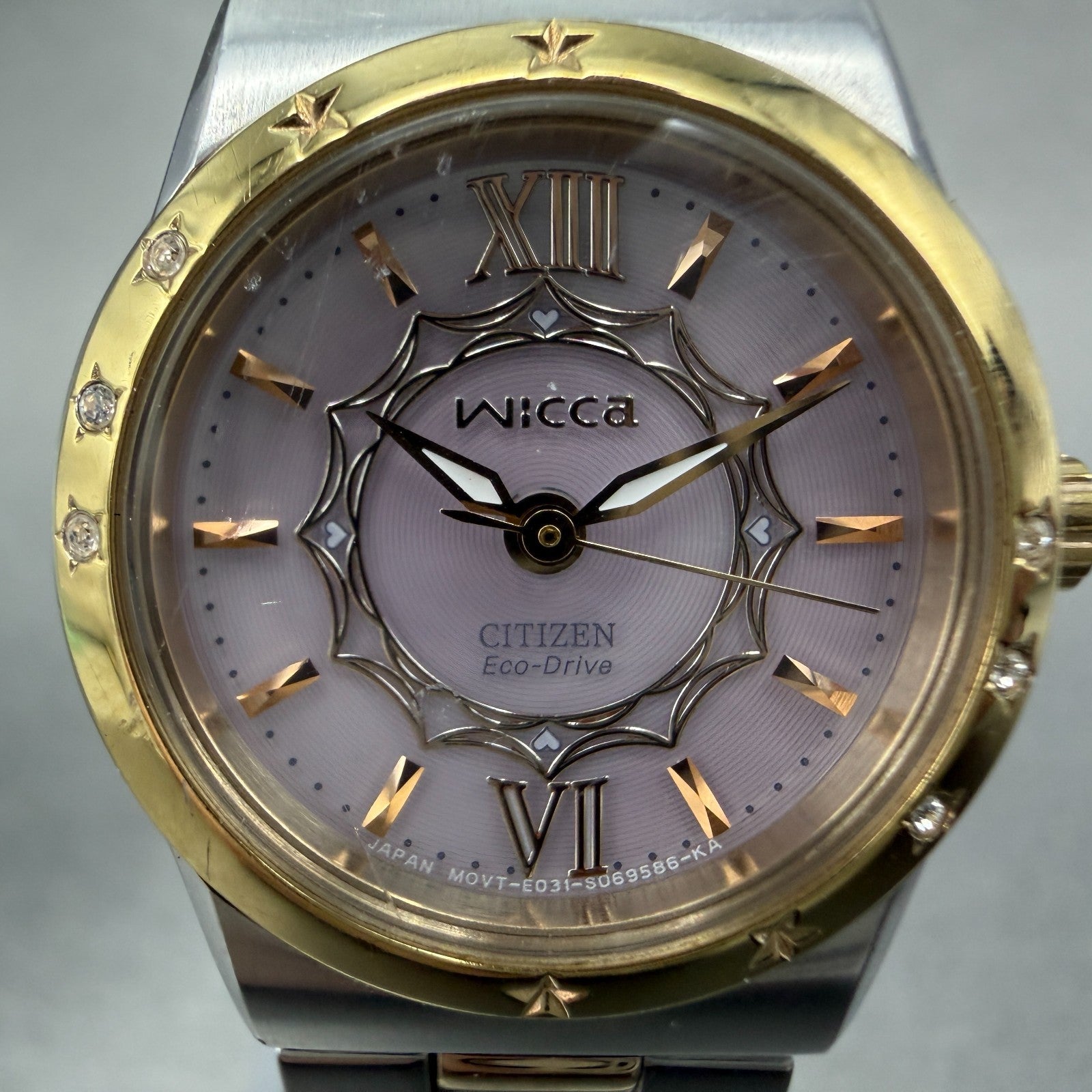 Citizen Eco-Drive Wicca Watch Women 24mm Pink Dial Two Tone Round Runs ABC1