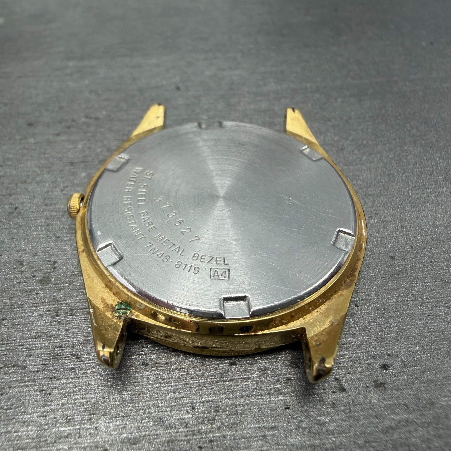 Seiko SQ Watch Men 35mm Black Dial Gold Tone Daydate Round 7N43-8119 PARTS15