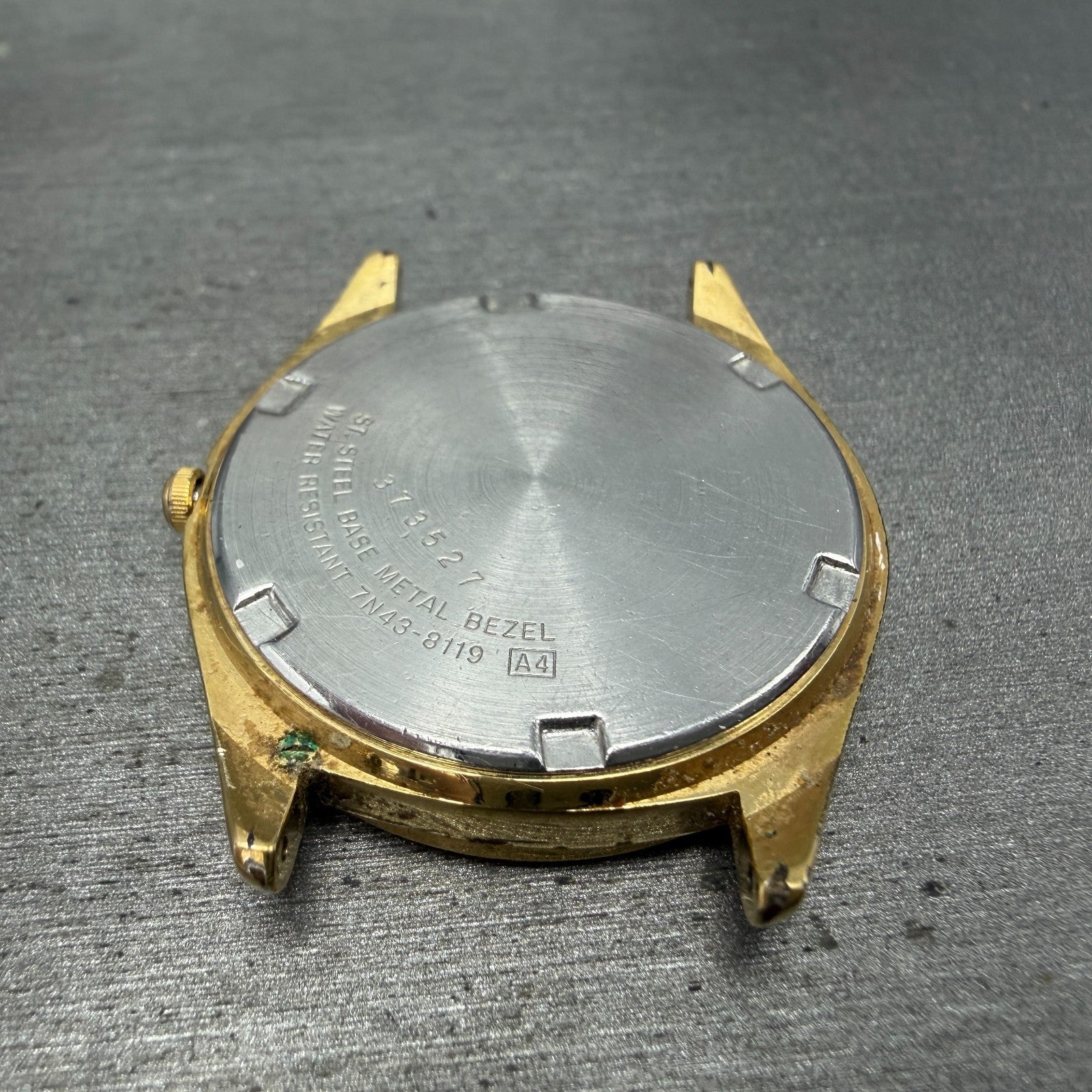 Seiko SQ Watch Men 35mm Black Dial Gold Tone Daydate Round 7N43-8119 PARTS15