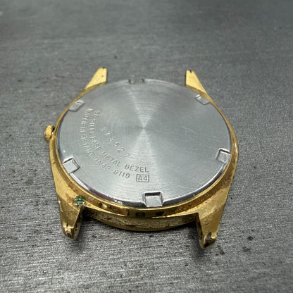 Seiko SQ Watch Men 35mm Black Dial Gold Tone Daydate Round 7N43-8119 PARTS15