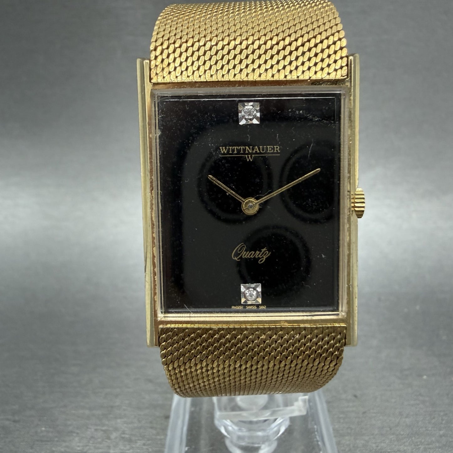 Wittnauer  Tank Watch Men 26mm Black Dial Gold Tone Rectangle New Battery0