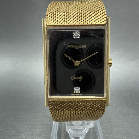 Wittnauer  Tank Watch Men 26mm Black Dial Gold Tone Rectangle New Battery0