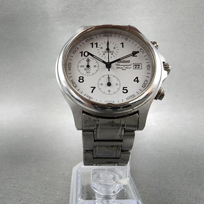 Orient Chronograph Watch Men 38mm White Dial Silver Tone Round New Battery5