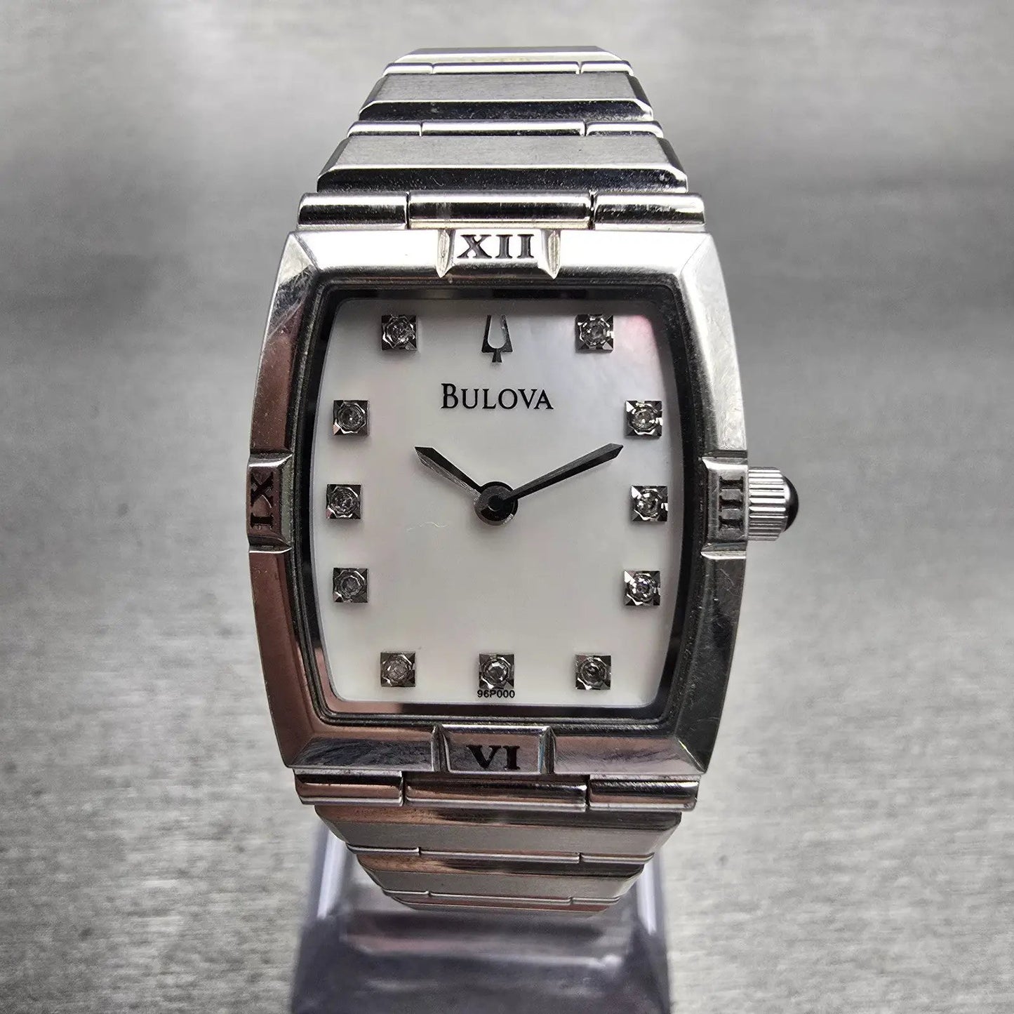 Bulova Watch Women 22mm MOP Dial Silver Tone Rectangle 96P000 New Battery0