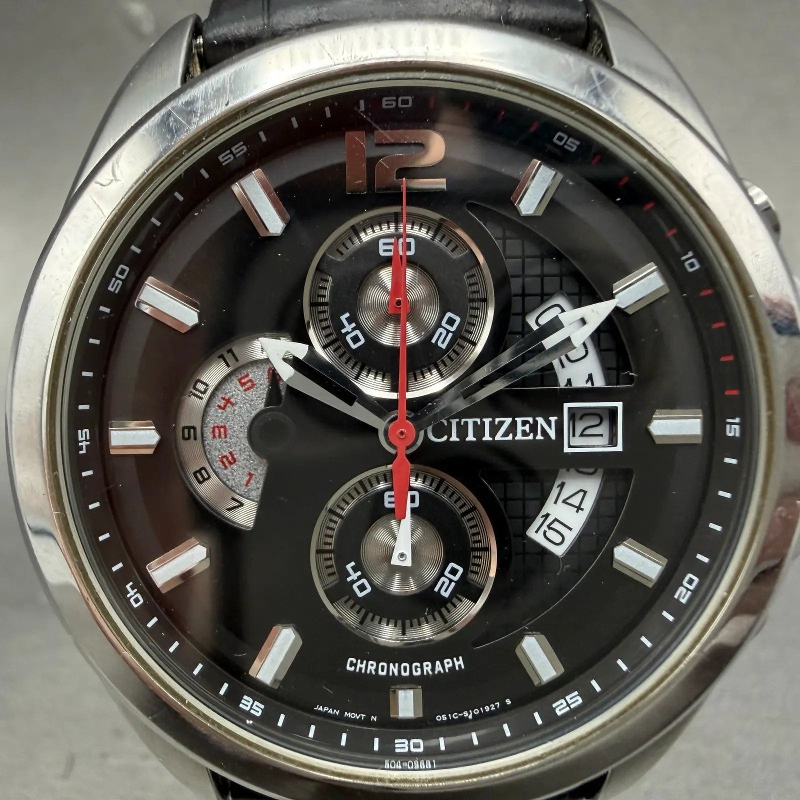 Citizen Chronograph Watch Men 43mm Black Dial Silver Tone Date Round New battery1