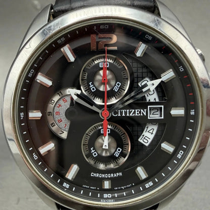 Citizen Chronograph Watch Men 43mm Black Dial Silver Tone Date Round New battery1
