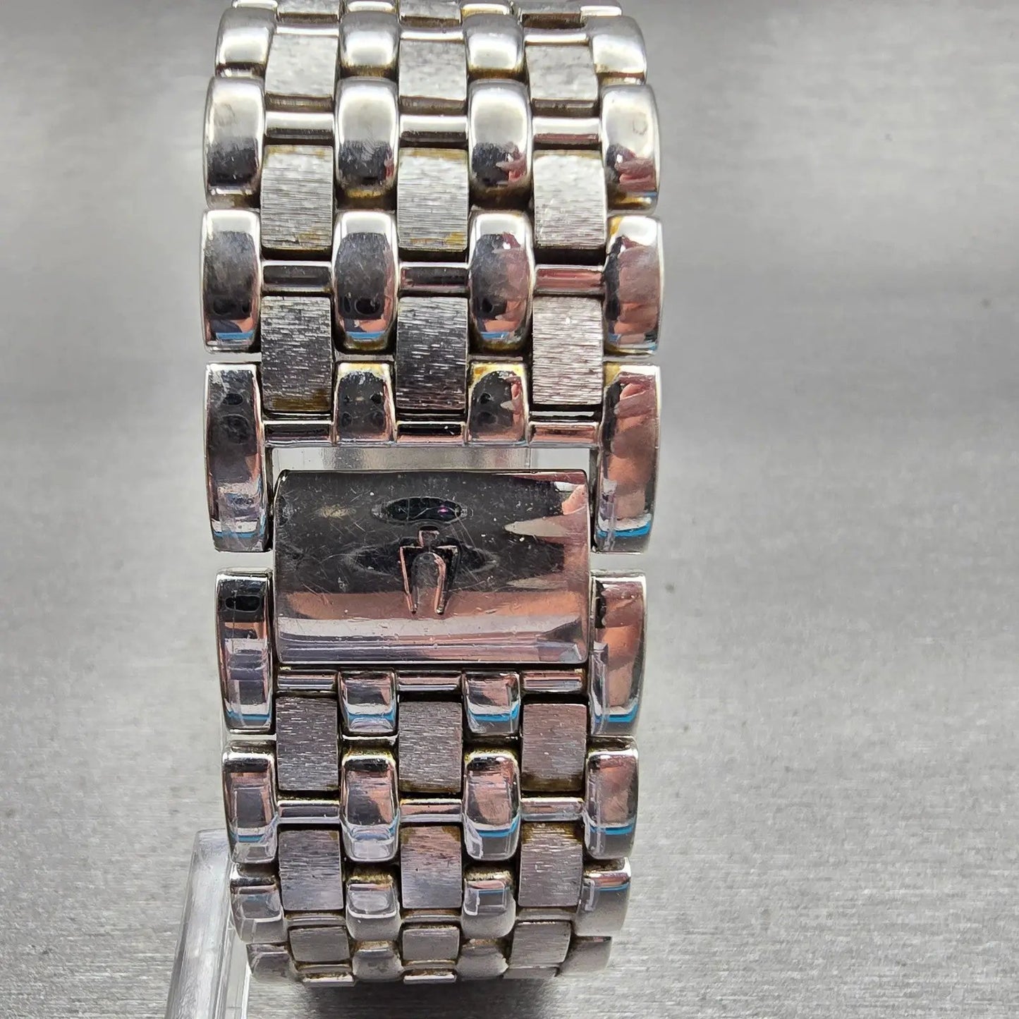 Bulova Watch Men 25mm Black Dial Silver Tone Gemmed Rectangle 96D12 New Batt7