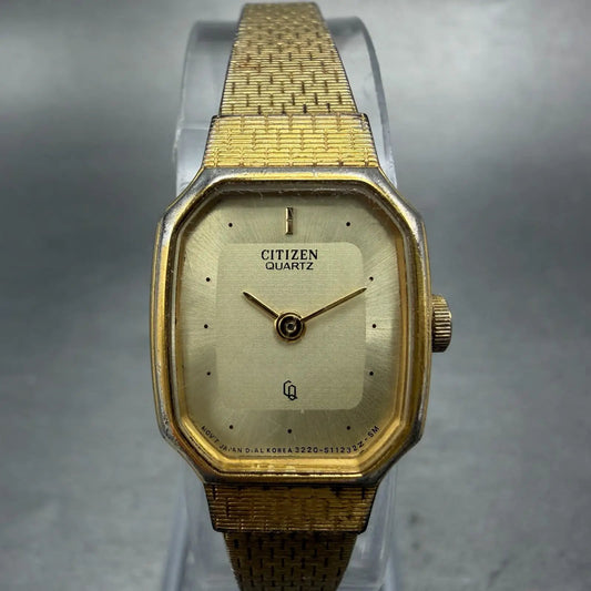 Citizen CQ Watch Women 17mm Champagne Dial Gold Tone 3220-S01795 New Battery0
