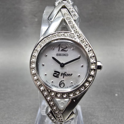 Seiko Solar Watch Women 23mm MOP Dial Silver Tone Round V115-0AP0 Runs Pfizer0