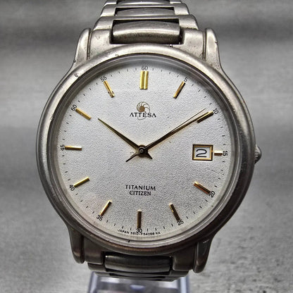 Citizen Attesa Watch Men 35mm Silver Dial Titanium Date 5510-F51758 New Battery1