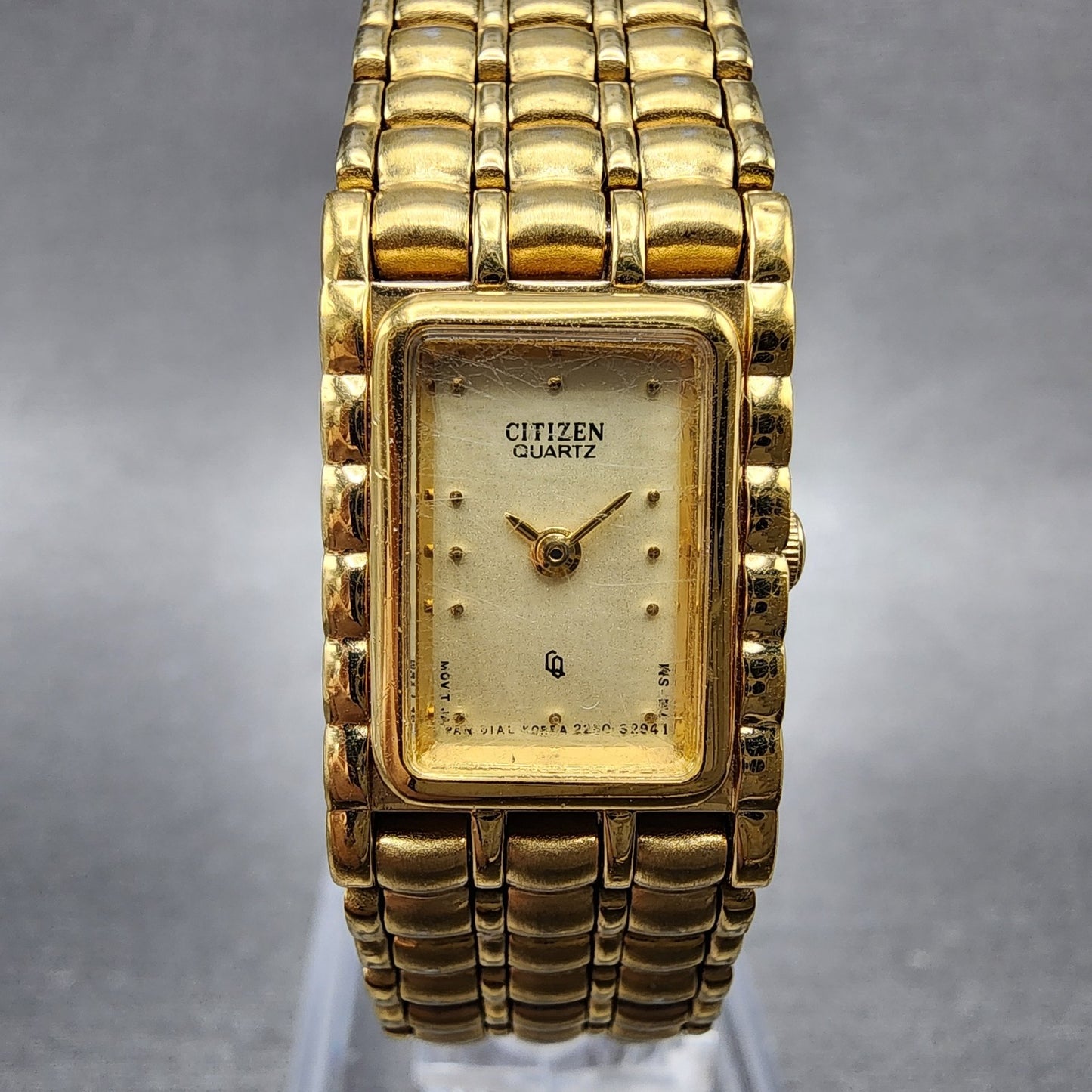 Citizen CQ Watch Women 15mm Champagne Dial Gold Tone Rectangle 2250S07092 Runs0