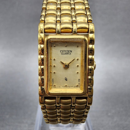 Citizen CQ Watch Women 15mm Champagne Dial Gold Tone Rectangle 2250S07092 Runs0