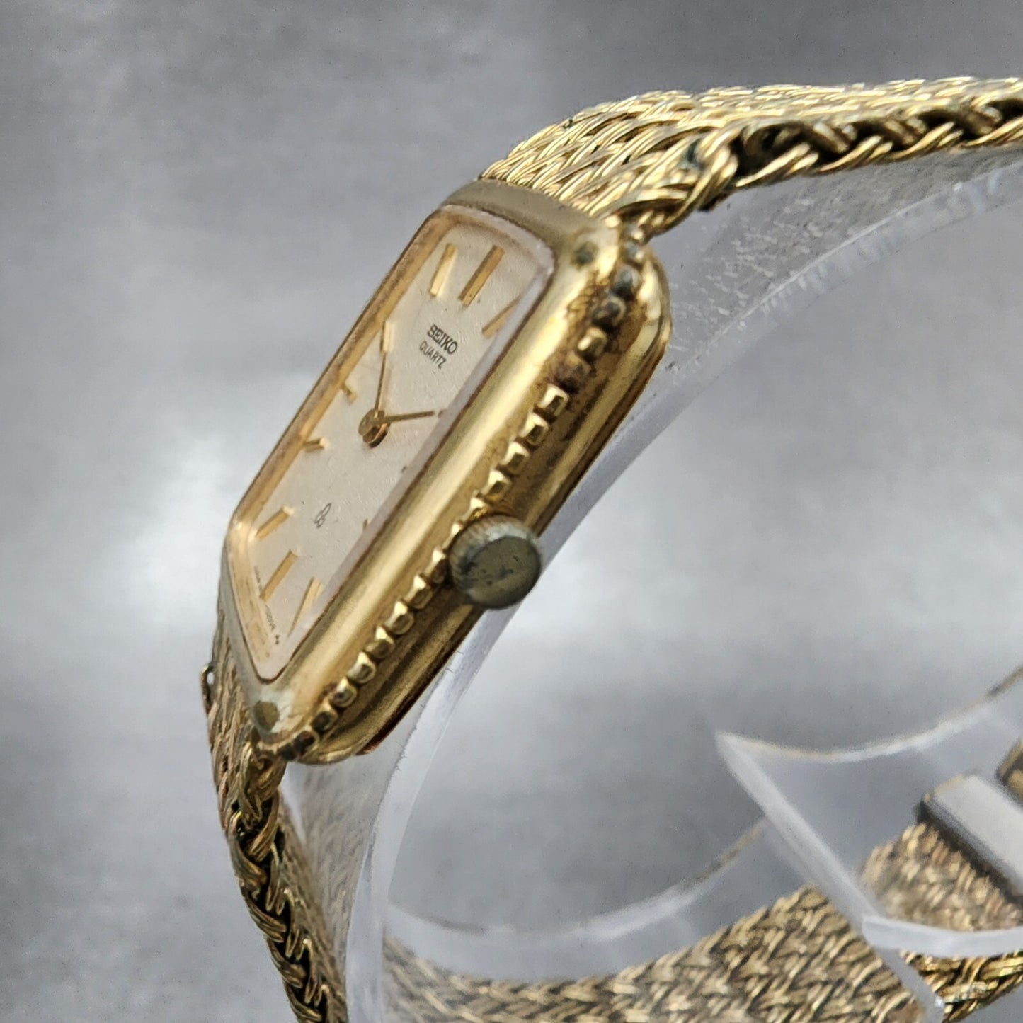 VTG Seiko Tank Watch Women 19mm Cream Dial Gold Plated Rectangle New Battery2