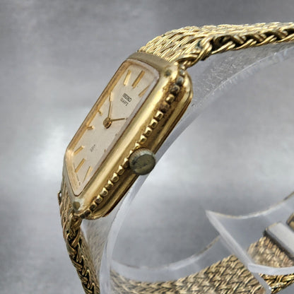 VTG Seiko Tank Watch Women 19mm Cream Dial Gold Plated Rectangle New Battery2
