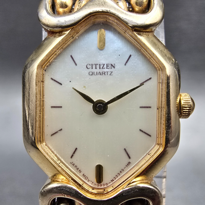 Citizen Watch Women 17mm MOP Dial Gold Tone Hexagon 5920-S45555 New Battery VTG1
