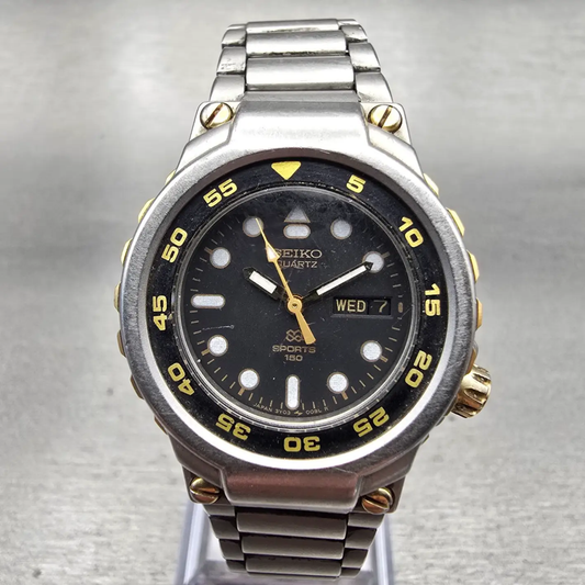 Seiko Sports 100 Watch Women 29mm Black Dial Two Tone Daydate 3Y03-0059 New Batt0
