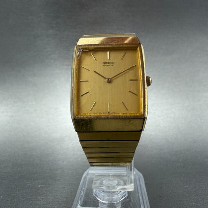 Seiko Tank Watch Men 25mm Champagne Dial Gold Tone 6530-5389 New Battery CRACKED5