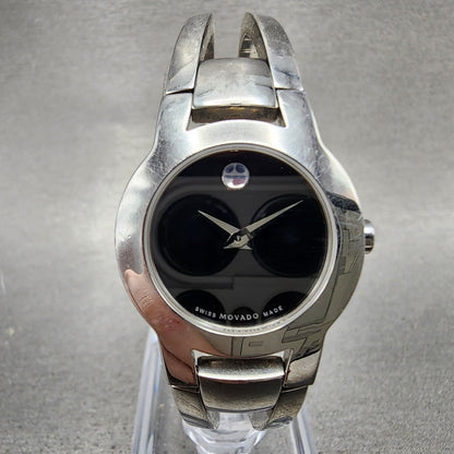 Movado Amorosa Watch Women 24m Black Dial Silver Tone Round 84 E4 1842 New BatNJ0