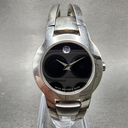 Movado Amorosa Watch Women 24m Black Dial Silver Tone Round 84 E4 1842 New BatNJ0