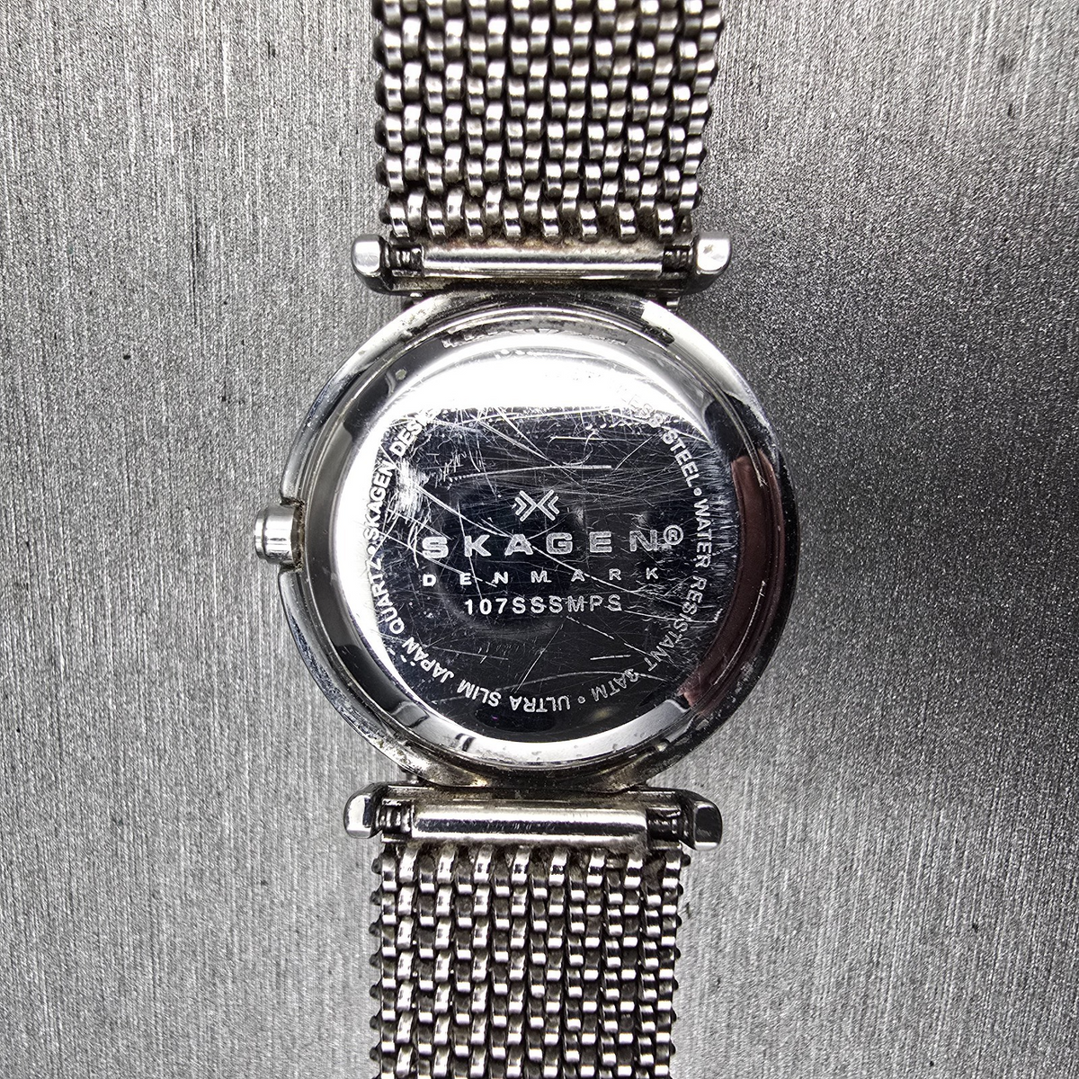 Skagen Watch Women 25mm MOP Dial Silver Tone Round 107SSSMPS Mesh Band New Batt10